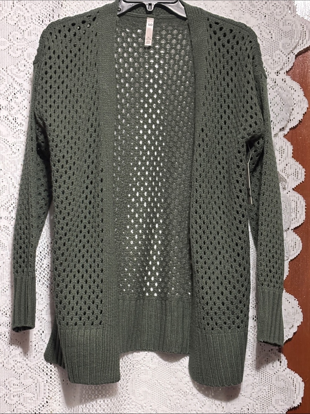 SO KOHL’s Olive Green Open-Knit Cardigan size 12-14 Girls